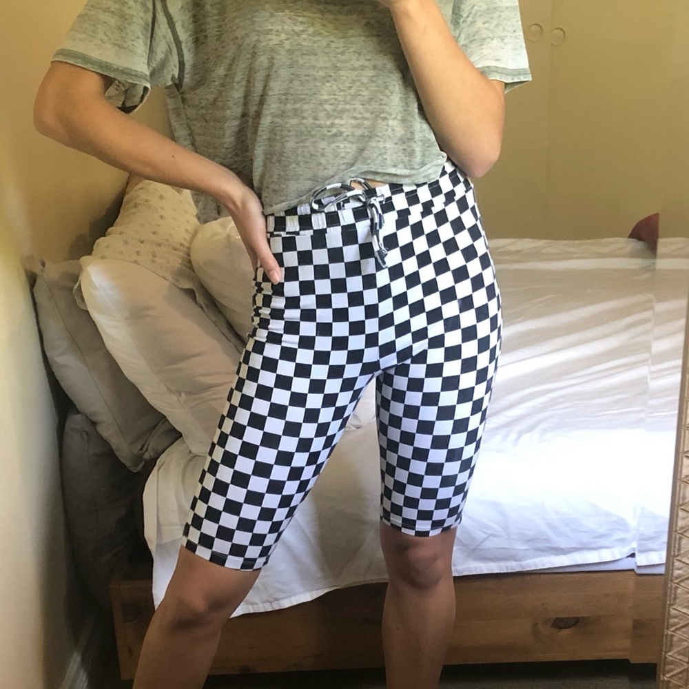 UO Out From Under checkered biker shorts